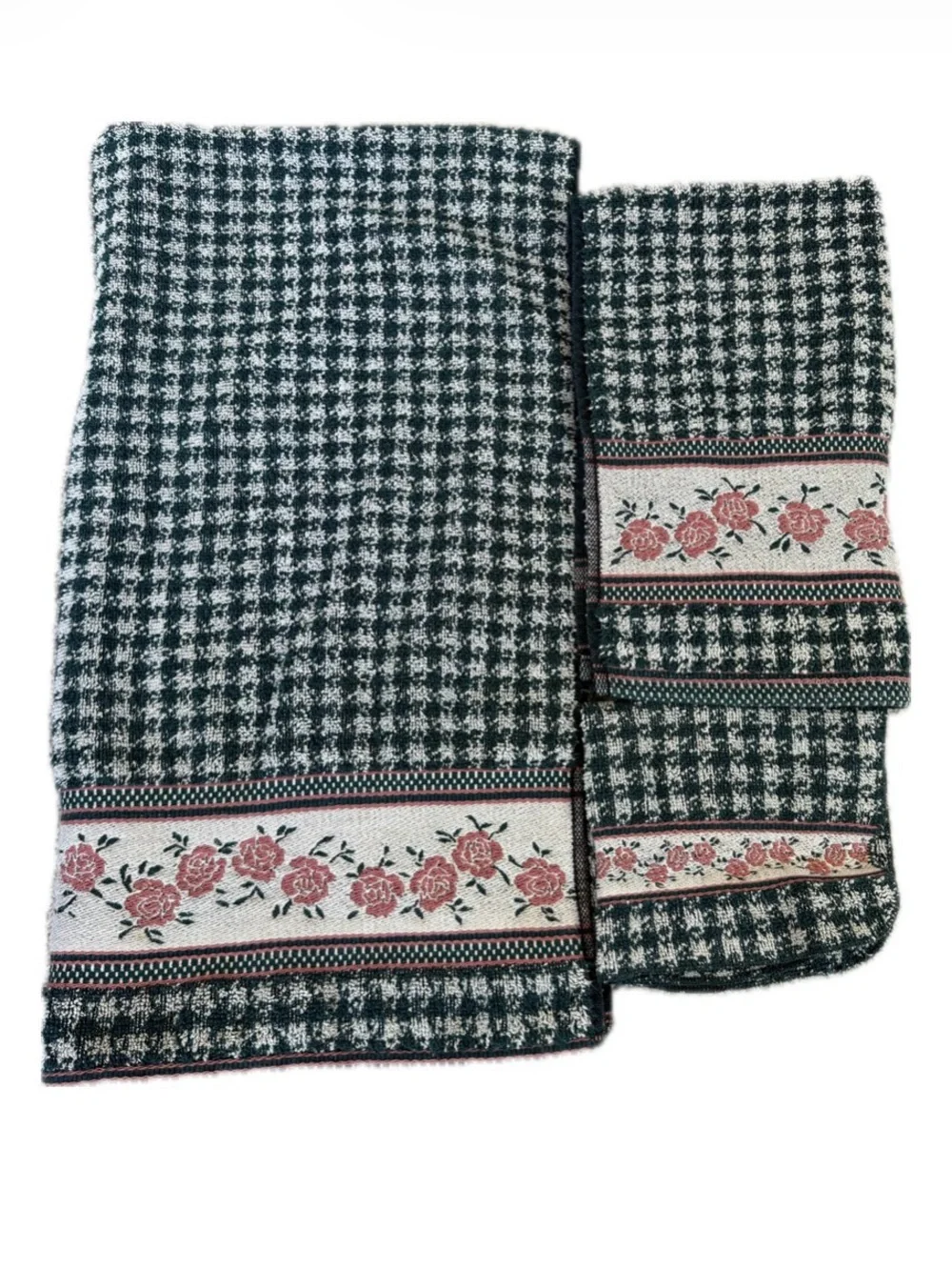 Vintage Priority by Santens 3 Pc Towel Set Rose Floral Houndstooth 80’s